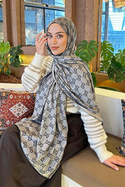 lamelif G Desen Çift Taraflı Kaşmir Şal Siyah Gri