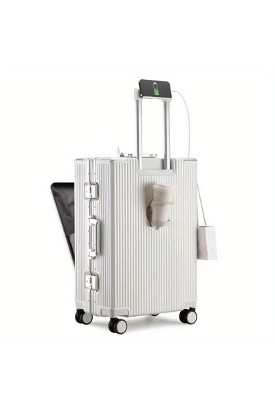 Prosperity 20" Luggage Multifunctional Aluminum Frame Luggage Suitcase Set - White