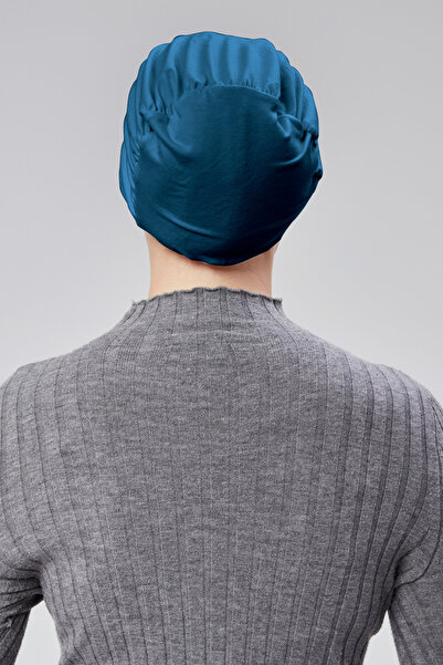 Sonbaharmoda Women's Hijab Ready-To-Wear Practical Snap-On Bonnet Elastic Non-Slip Petrol Color