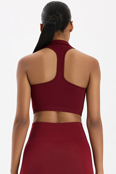 COMEUP Zippered Padded Polo Neck Crop Top Scarlet Red