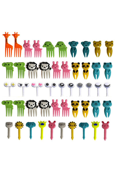 bebeLOGIC Set 50 furculite decorative bebeLOGIC™ model animale, pentru tort, fructe, desert, Happy Birthday
