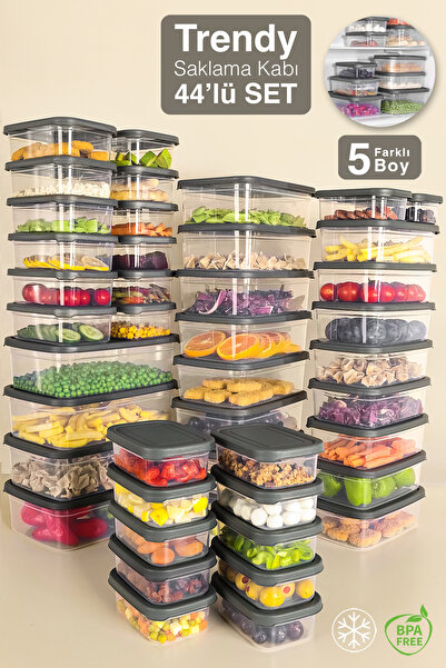 Meleni Home 44-Piece Rectangular Food Storage Container - Microwave and Freezer Safe Organizer Gray