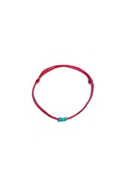 Wild Bracelets Adjustable red Bebe bracelet made of silk cord and blue-turquoise sand beads