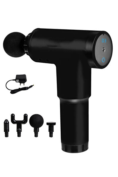 zola Aparat vibromasaj intens, 4 capete interschimbabile, 2000 mAh, negru