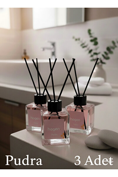 Hagen 3ADET 100ML Pudra Kokusu Çubuklu Oda Kokusu Powder Kokusu Dolap Banyo E...