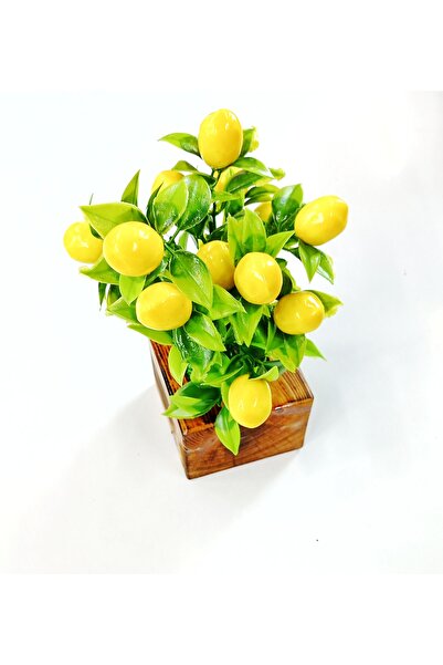 OSKARYUM Limon Ağacı Yapay Çiçek Yakma Saksı, Vernikli
