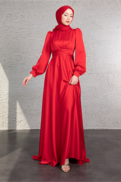 Lamia Giyim Çapraz Kuşaklı Abiye Kırmızı