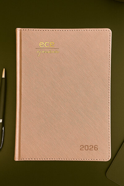 Ece Ajandası Datça 2026 14x20 Günlük Ajanda Kareli Şeker Pembe