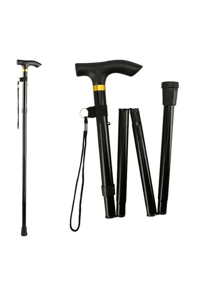 RABY Foldable support cane, black, with 5 height adjustment positions