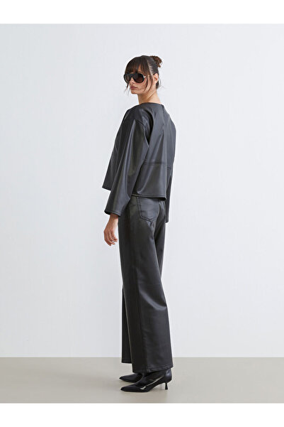 LC Waikiki Black Loose Fit Women's Leather-Look Pants