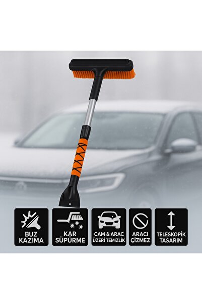 Polham Teleskopik Kar Süpürgesi ve Buz Kazıyıcı | Yüzey Çizmez Fırça | Araç C...