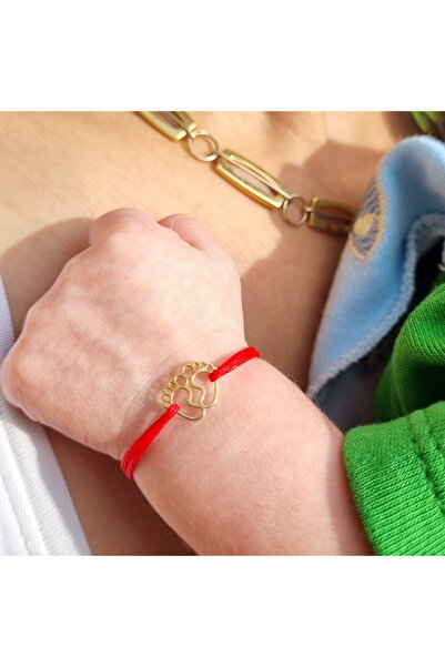 Wild Bracelets Set of 2 14k gold bracelets, Mother and Baby with footed charms, adjustable from red silk cord.