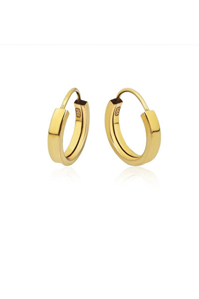 Giza Jewelry 14 Ayar Altın Düz Halka Küpe Gizli Kilitli 1,3 Cm