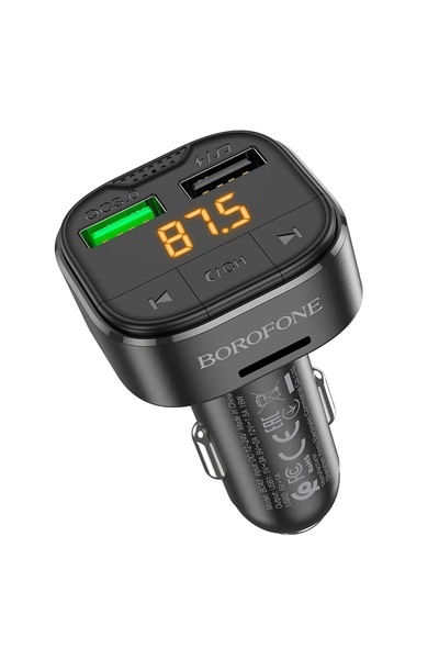 Borofone Modulator FM auto 18W 2x USB (QC3.0 + Muzică) Bluetooth 5.0, Slot Mi...