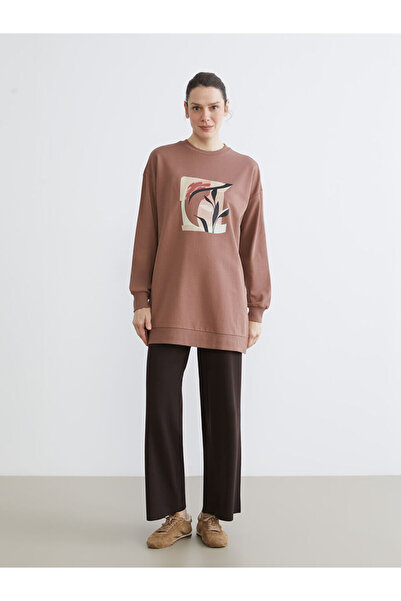 LC Waikiki Brown Wide Leg Women's Knitwear Trousers with Elastic Waist
