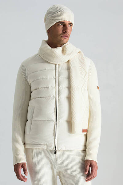 Hemington Merino Yün Kaşmir Karışım Desenli Beyaz Atkı