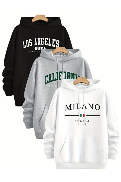 uyguntarz Multi-Colored Printed Hooded Sweatshirt 3-Pack Deal