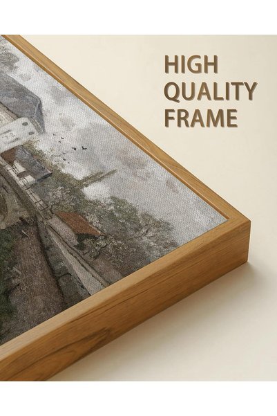 ALAYRA International French Town Countryside Wall Art – Vintage River Landscape (Outer Framed)