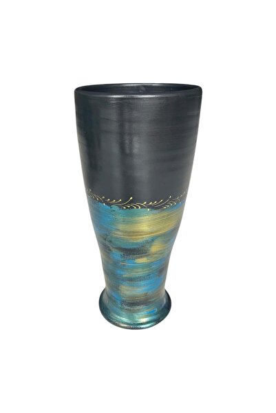 Ceramica Martinescu Vaza ceramica decorata manual cu accente aurii si turcoaz...
