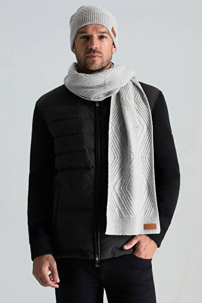 Hemington Merino Yün Kaşmir Karışım Desenli Açık Gri Atkı