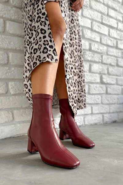Shoebutik Helia Burgundy Leather Boots
