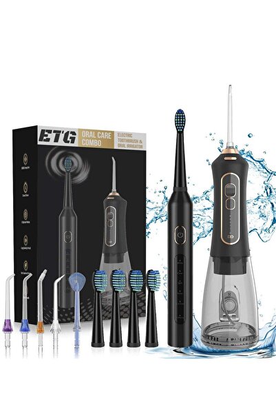 ETG فرشاة أسنان كهربائية سونيك وجهاز تنظيف أسنان مائي لاسلكي، ٥ أوضاع، ٣٠٠ مل...
