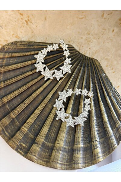MyladyAccessoriess Sıralı Yıldız Zirkon Taş Küpe (Çelik)