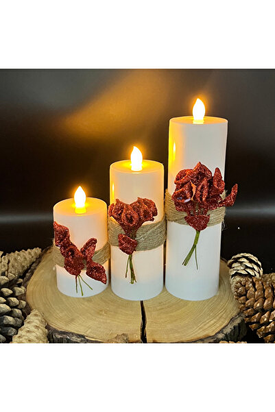 Led Mum YILBAŞI 20-15-10 CM BEYAZ RENK 3 ADET BATOM