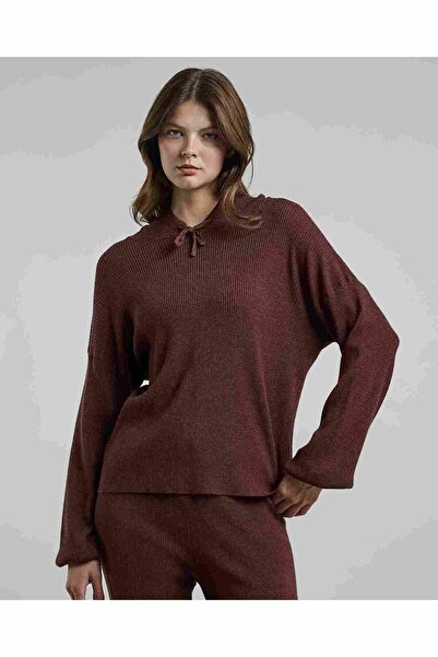 R&B Ribbed Hooded Top with Long Sleeves