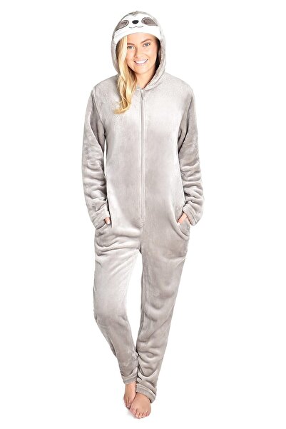 Dotail Salopetă de pijama din fleece pentru femei CityComfort, bej, mărimea M