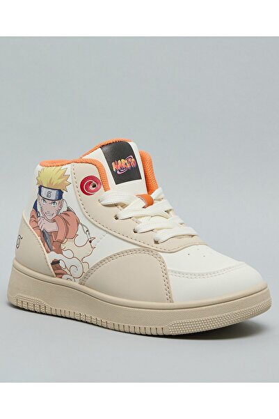 R&B Beige Boy's Naruto Print High Top Sneakers