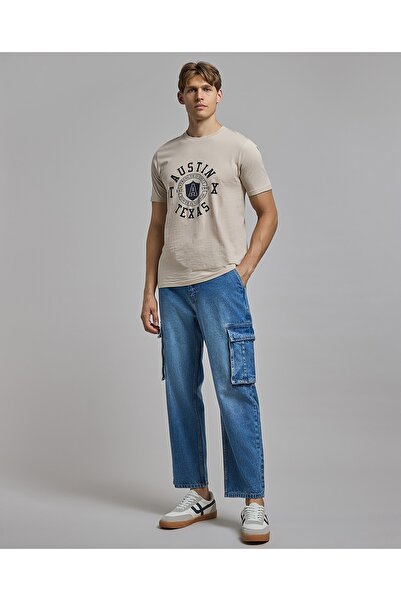 R&B Solid Cargo Jeans with Button Closure