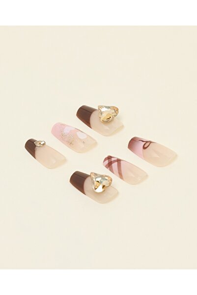 R&B أظافر نسائية بنية اللون قابلة للارتداء