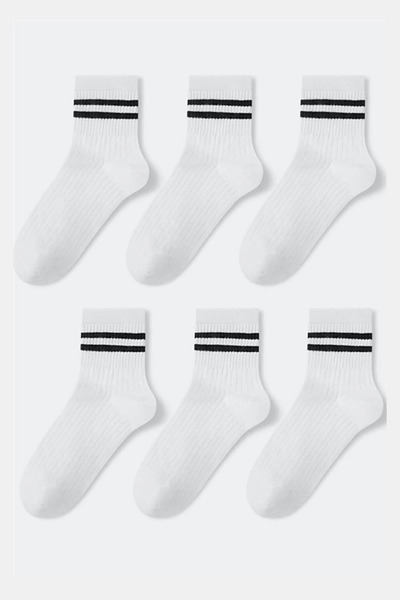 Arma Yıldız 6 Pairs Unisex Striped College Socks White