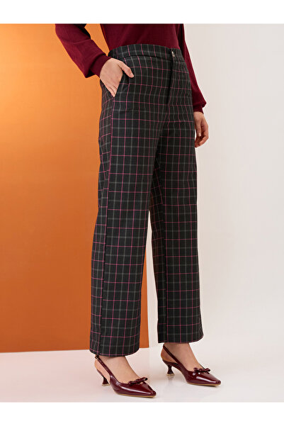 Globus By Styli Black Checkered Mid-Rise Straight Fit Trousers