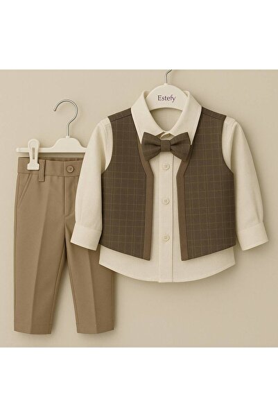 La reina petite Larina Petit 4-piece brown formal suit for boys