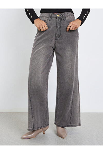 Styli High Rise Triangle Panelled Side Seam Wide Leg Jeans