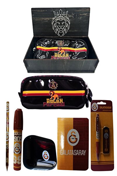 Galatasaray Original Licensed Black Air Pencil Sharpener Wooden Boxed Stationery Set of 6