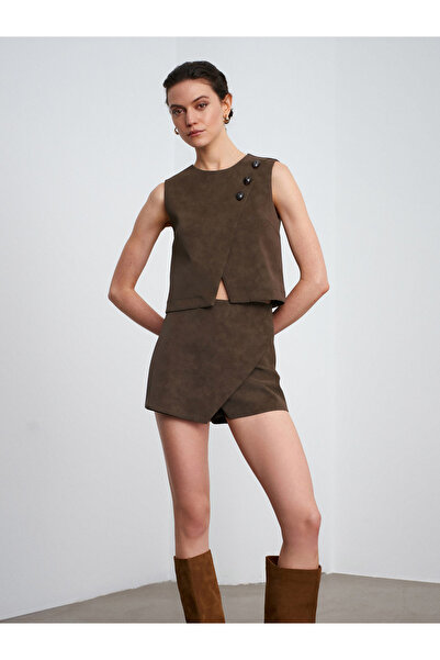 Dilvin 81067 Asimetric fustă pantalon scurtă -Kaki