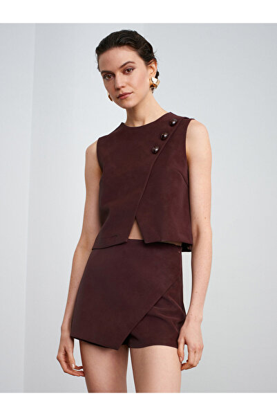 Dilvin 81067 Asymmetrical Shorts Skirt-Burgundy