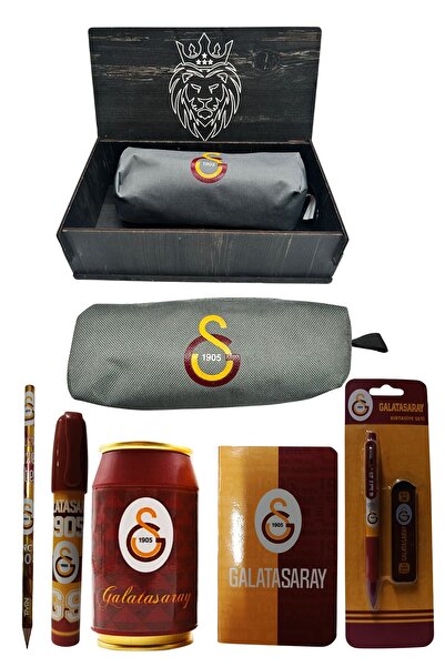 Galatasaray Original Licensed Red Box Pencil Sharpener Wooden Boxed 6-Piece Stationery Set