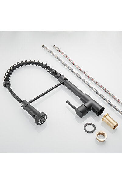 Saharina Baterie chiuvetă bucătărie, negru mat, aerator cu 2 funcții, cartuș ceramic, gură flexibilă