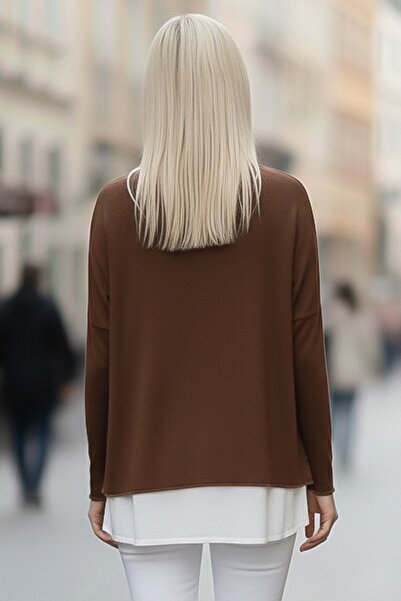 Chiccy Σετ με δύο μακρυμάνικα κολάρα με χρώμα κανέλας με κολιέ Casual Ov oversized riko Μπλούζα 70 74