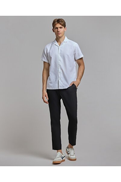 R&B Solid Tapered Fit Trousers with Button Closure