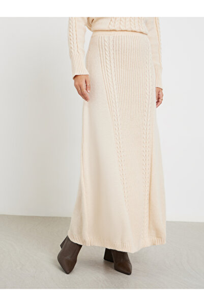 Styli Beige Sweat Cable Knit Maxi Skirt