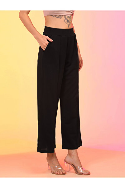 Globus By Styli Women Black Pleated Wide Leg Trousers