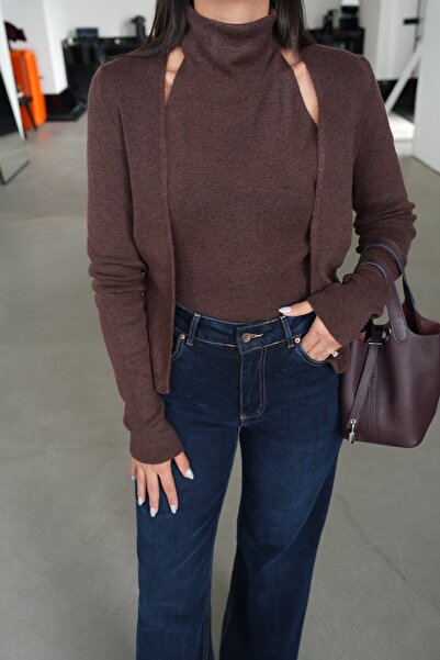 Özge Özgenç Self-Made Turtleneck Body Detailed Knitwear Cardigan