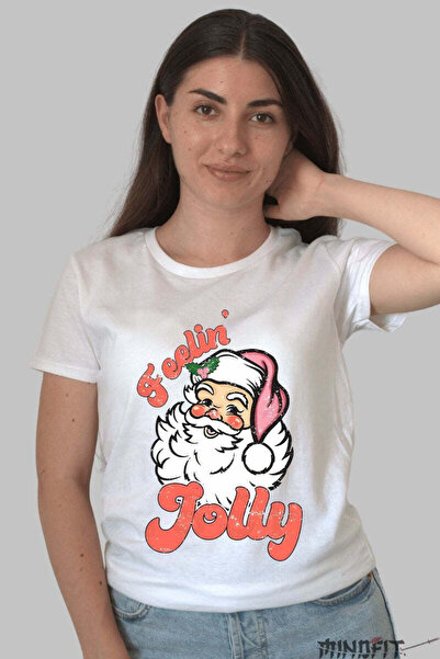 GILDAN Women's Feelin Jolly Christmas T-Shirt With Santa Claus