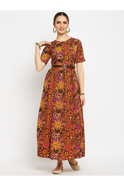 Uptownie By Styli All Over Print Maxi Dress with Belt