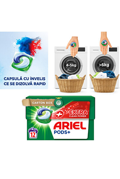 Ariel PODS+ Extra Clean Power capsule laundry detergent, 12 washes